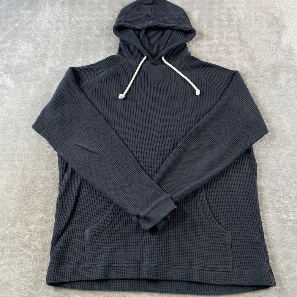 Wellen Hoodie Mens Medium Dark Gray Organic Cotton Waffle Knit Casual Fall